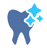 The image is a graphic illustration featuring a stylized tooth with a blue starburst emanating from its top, suggesting sparkling or magical properties.